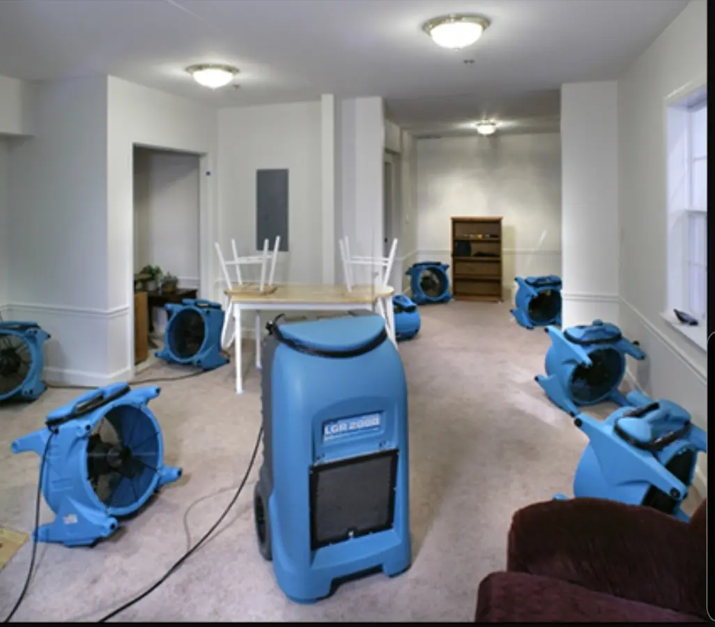 Air movers and dehumidifier setup for Water Extraction & Removal in Frederick